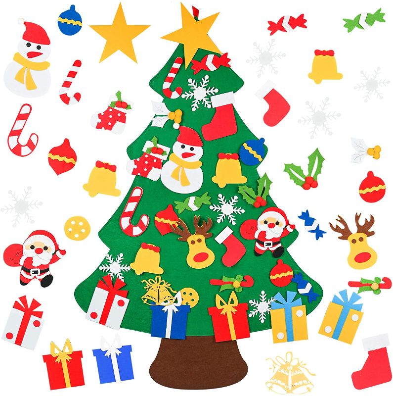 Photo 1 of WIKEE DIY Felt Christmas Tree Set for Kids with 30pcs Ornaments, 3.8FT Door Wall Hanging Xmas Gifts for Christmas Decorations Kids New Year