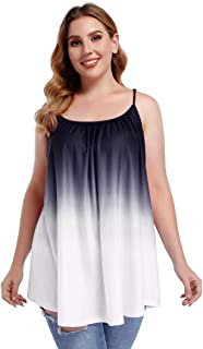 Photo 1 of AMZ PLUS Womens Plus Size Tank Tops Loose Spaghetti Strap Camisole Ombre Tie Dye Sleeveless Top, Gradient Blue, 2XL