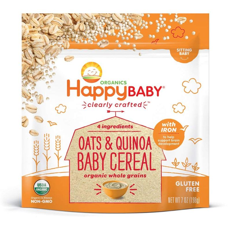 Photo 1 of Happy Baby Organics Clearly Crafted Baby Food, Oats & Quinoa Baby Cereal, 7 Ounce Pouch (Pack of 6) Best by Nov 13 2021