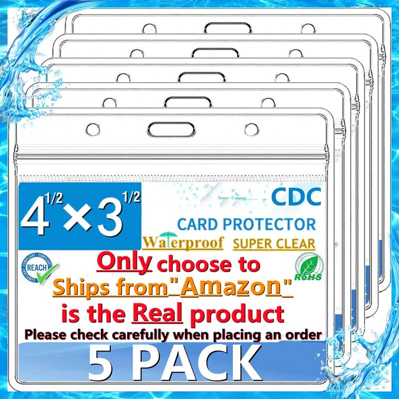 Photo 1 of 5 Pack - CDC Card Protector Waterproof 4'' X 3'' Badge Holders, Card Holder and Credit Card Holders, Vinyl Plastic Sleeve with Waterproof Type Resealable Zip (4 Packs)