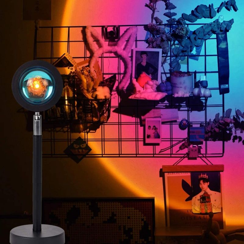 Photo 1 of Aojun 8W Ins Sunset Projection Lamp-180 Degree Network Red Light Floor Stand Night Light, Romantic Lighting Lamp, USB Atmosphere Light (36cm, Blue)