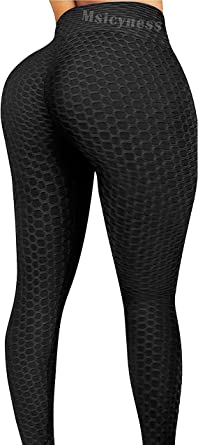 Photo 1 of Msicyness Tiktok Leggings Women's High Waist Yoga Pants Butt Lift Tummy Control Leggings Textured Scrunch Booty Tights, Black, XXL