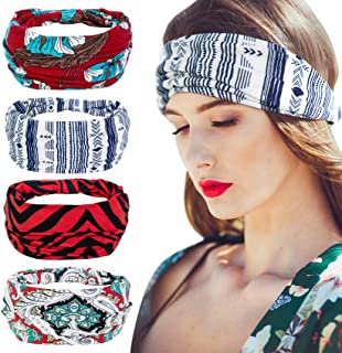 Photo 1 of Nakerfop 4 Pack Wide Headbands for Women, Elastic Head Bandana Hairbands Non Slip Print Knot Headwraps for Sports, Yoga, Running, Cycling (2 Packs)