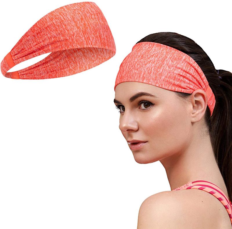 Photo 1 of Sport Non-Slip Head Band, Workout Athletic Sweatband, Stretchy Moisture Wicking Unisex Hairband, Orange (Pack of 4)