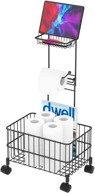 Photo 1 of GeekDigg Freestanding Toilet Paper Holder Toilet Tissue Rack Scroll Stand Roll Dispenser with Storage Shelf Reserve for Phone Tablet Magazine Bathroom Organizer Bath Tissue Organizer 