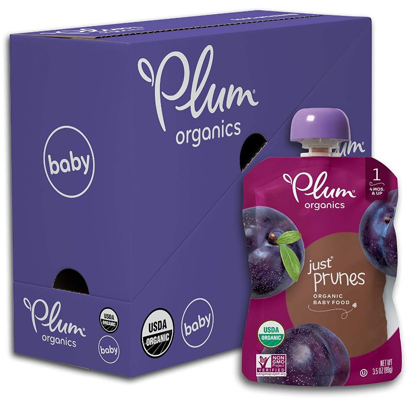 Photo 1 of Plum Organics Stage 1 Organic Baby Food, Prune Puree, 3.5 Ounce Pouch, 4 Boxes (6 Pouches Each) Best by Sept 17 2021