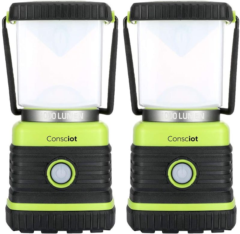 Photo 1 of Consciot Ultra Bright LED Camping Lantern with 1000LM, D Battery Powered, 4 Light Modes, Dimmable Water-Resistant Lantern, Portable Flashlight for Camping, Hiking, Emergency, Power Outage, 2-Pack