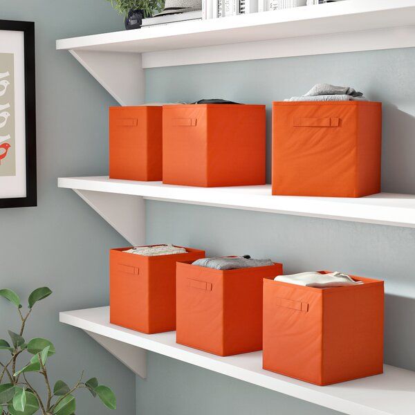Photo 1 of Collapsible Cubicle Bins, Orange (11 inch Height x 10.5 inch Width x 10.5 inch Depth each) Pack of 6