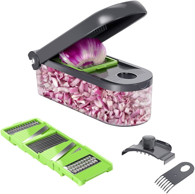 Photo 1 of ChefHachiro Vegetable Chopper, Mandoline Cucumber Slicer, Onion Cube Cutter Dicer with Container, Easy to Clean Kichenware combo with Stainless Steel Sharp Blades