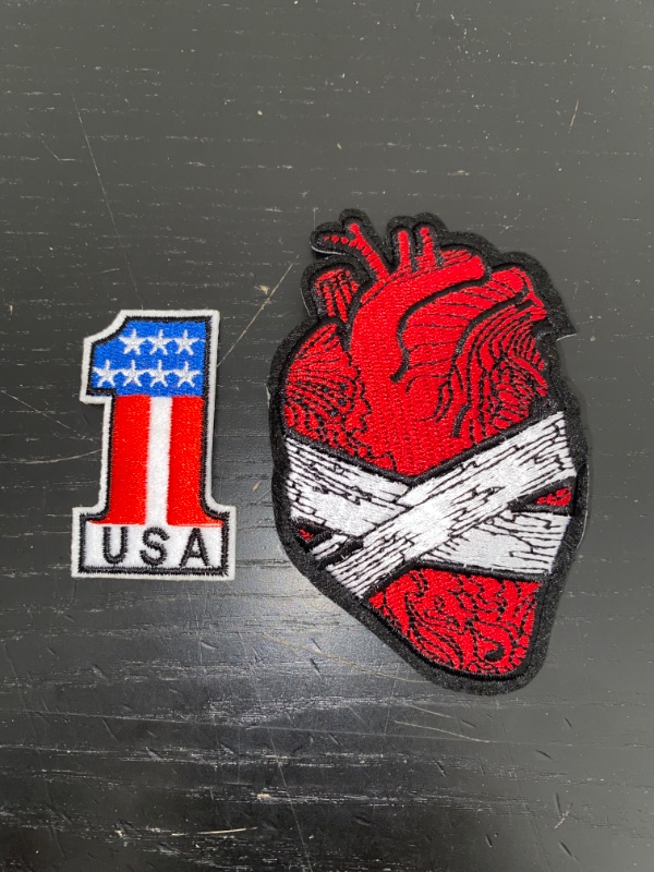 Photo 1 of iron on patches 2 pack, usa number 1 + broken heart