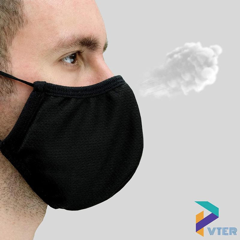 Photo 1 of VTER Premium 3-Ply Cloth Face Mask - Reusable Washable Mask, Black, Pack of 3, Small