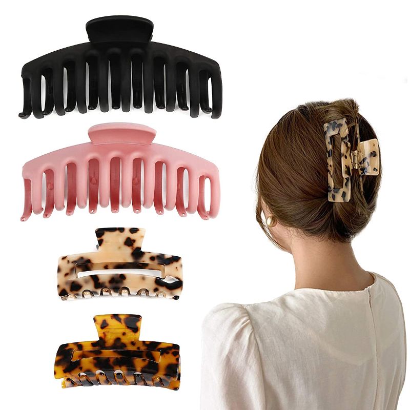 Photo 1 of 4Pcs Hair Claw Clips Large Hair Clips for Thick Hair Nonslip Big Claw Clips Jaw Clips for Women Girls Thin Hair Hair Accessories 4.3/3.2 Inch, 2 Style (2 Sets)