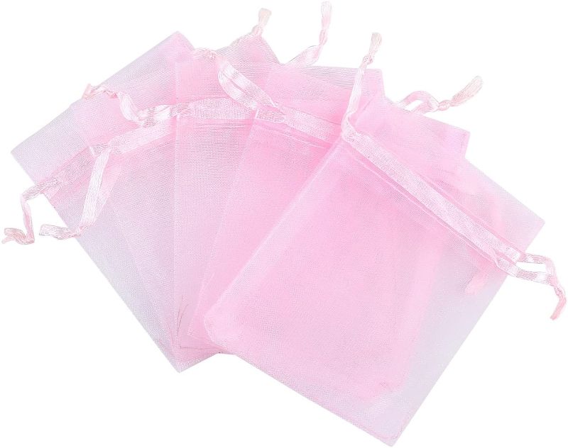 Photo 1 of Anleolife 50PCS Pink Organza Bags 5x7 inch Party Favor Bags Organza Baby Shower Sheer Gift Bag For Jewelry Candy Sample Organizer Drawstring Pouches