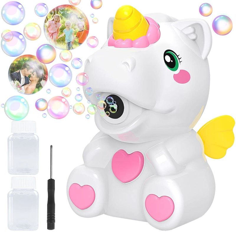 Photo 1 of Apfity Bubble Machine for Kids, Automatic Bubble Maker Machine Toy for Boy Girl Toddlers, Unicorn Portable Bubble Blower with Bubble Solution for Indoor Outdoor, 3AA Battery Needed