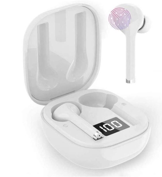 Photo 1 of Bluetooth 5.0 Wireless Earbuds with Charging Case,Touch Control Headset HiFi Stereo Sound Mini in Ear Bluetooth Earphones,Noise Canceling Waterproof Headphones for Running (White)
