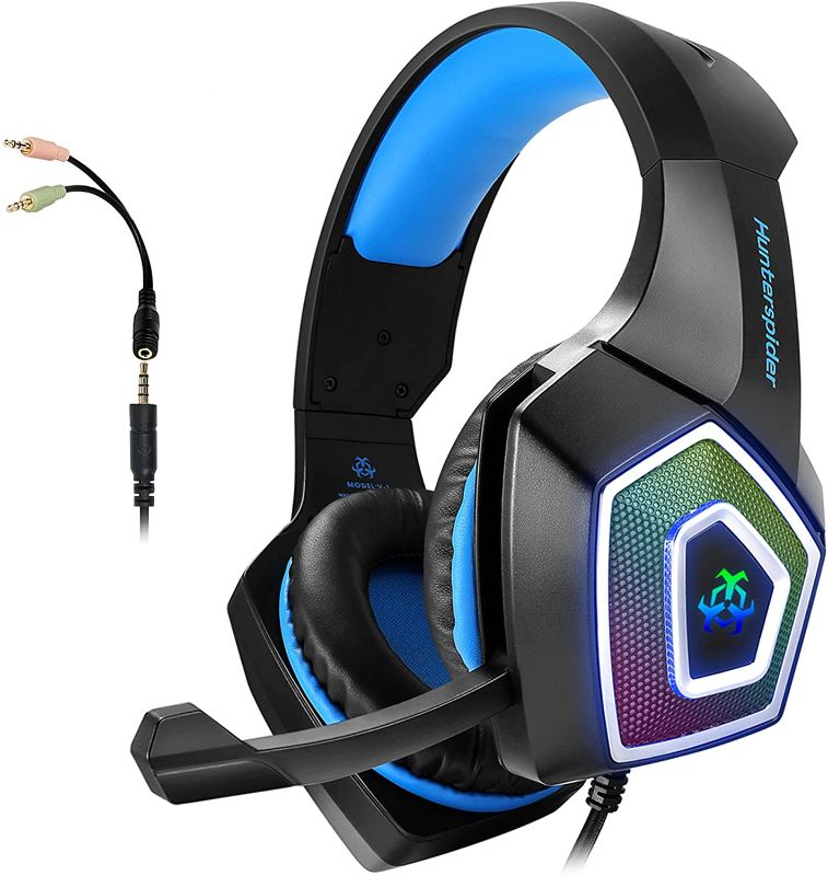 Photo 1 of Gaming Headset with Mic for Xbox One PS4 PS5 PC Switch Tablet Smartphone, Headphones Stereo Over Ear Bass 3.5mm Microphone Noise Canceling 7 LED Light Soft Memory Earmuffs(Free Adapter)