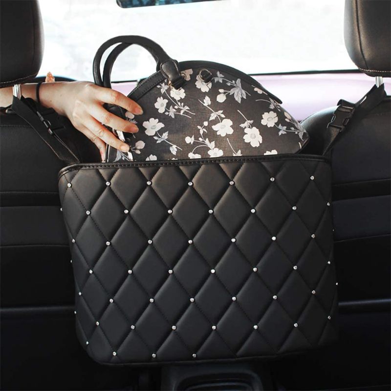 Photo 1 of  Bling Car Mesh Organizer,Seat Back Net Bag,Barrier of Backseat Pet Kids,Cargo Tissue Purse Holder,Driver Storage Netting Pouch with Crystal Diamonds,Black