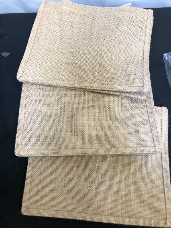 Photo 2 of Jute/Burlap Tote Bags Soft Cotton Handles Laminated Interior (Small, Natural) SET OF 3