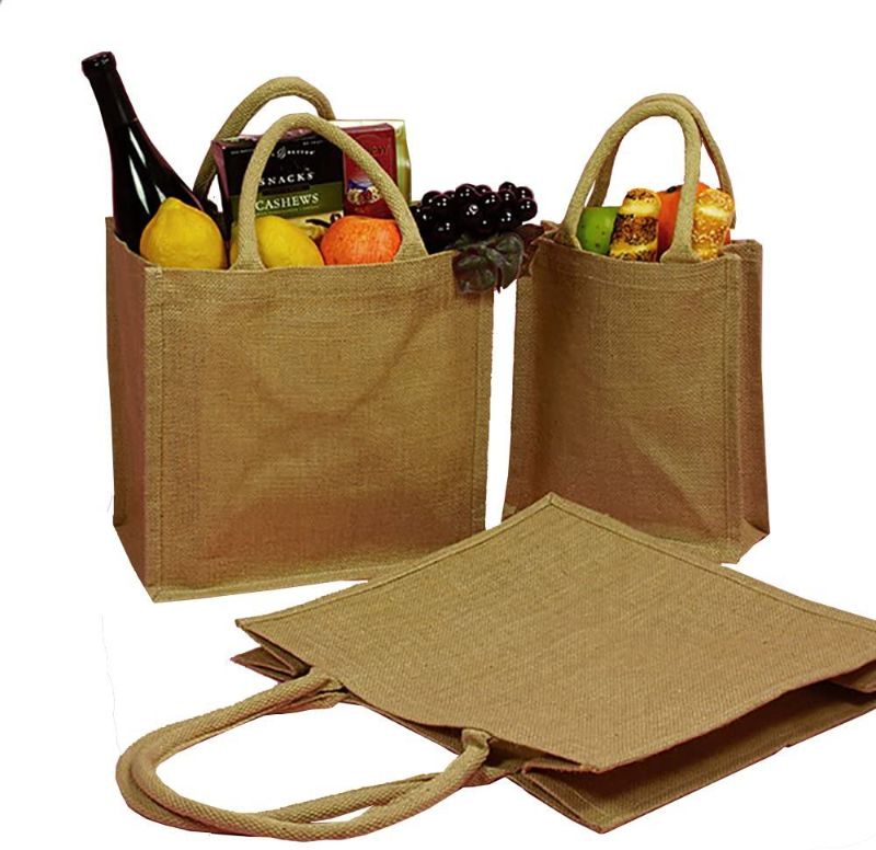 Photo 1 of Jute/Burlap Tote Bags Soft Cotton Handles Laminated Interior (Small, Natural) SET OF 3