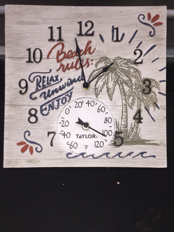 Photo 2 of 14" X14" Beach Rules Clock With Thermometer