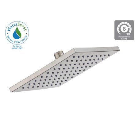 Photo 1 of  Modern 1-Spray 8 in. Square Raincan Showerhead in Brushed Nickel