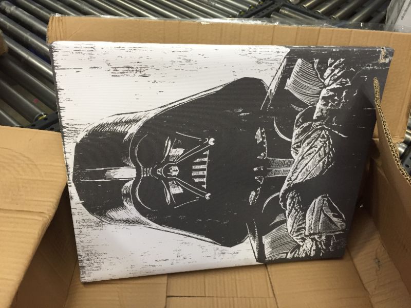 Photo 2 of The Stupell Home Decor Collection The Stupell Home Dcor Collection Black and White Star Wars Darth Vader Distressed Wood Etching Stretched Canvas Wall Art, 20 x 16 inches 