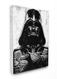 Photo 1 of The Stupell Home Decor Collection The Stupell Home Dcor Collection Black and White Star Wars Darth Vader Distressed Wood Etching Stretched Canvas Wall Art, 20 x 16 inches 