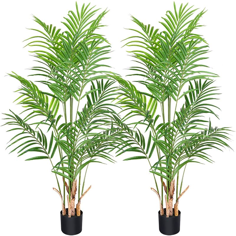 Photo 1 of CROSOFMI Artificial Areca Palm Plant 5.2Feet Fake Palm Tree with 15 Leaves Faux Yellow Palm in Pot for Indoor Outdoor House Home Office Modern Decoration Perfect Housewarming Gift?2Pack
