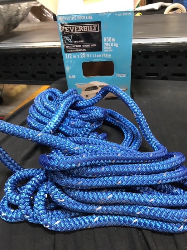 Photo 2 of 1/2 inch x 25 ft. Blue Double Braid Dock Line 650lb limit 