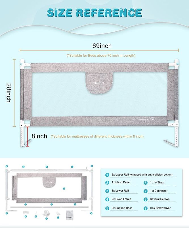 Photo 1 of Bed Rail for Toddlers 69" L, Infants Safety Bed Guardrail, Baby Protector Rail with Breathable Fabric