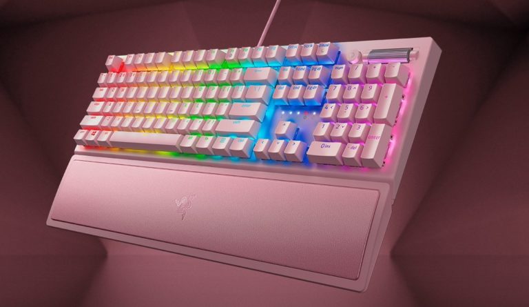 Photo 1 of Razer BlackWidow V3 Mechanical Gaming Keyboard: Green Mechanical Switches - Tactile & Clicky - Chroma RGB Lighting - Compact Form Factor - Programmable Macro Functionality - Quartz Pink