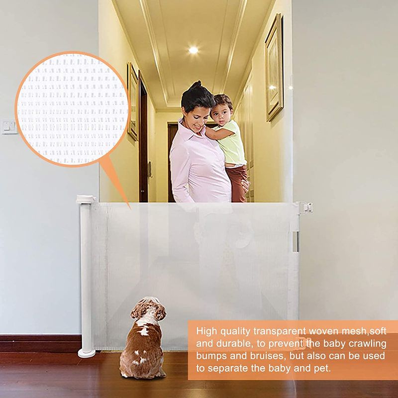 Photo 1 of  Mesh Safety Gate for Babies and Pets, Extra Wide Safety Baby Gate 33.7" Tall, Extends to 55" Wide, Pet Dog Gate for doorways, Stairs, Hallways, Indoor/Outdoor (White)