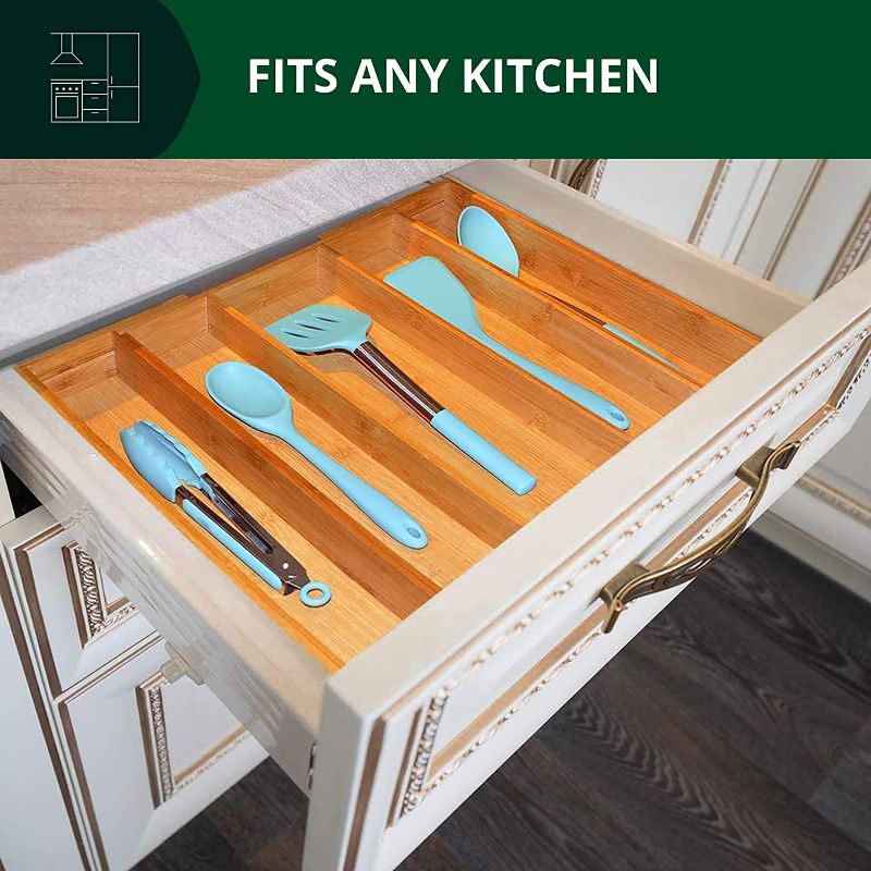 Photo 1 of  Bamboo Kitchen Drawer Organizer - Expandable Silverware Organizer/Utensil Holder and Cutlery Tray (Natural)