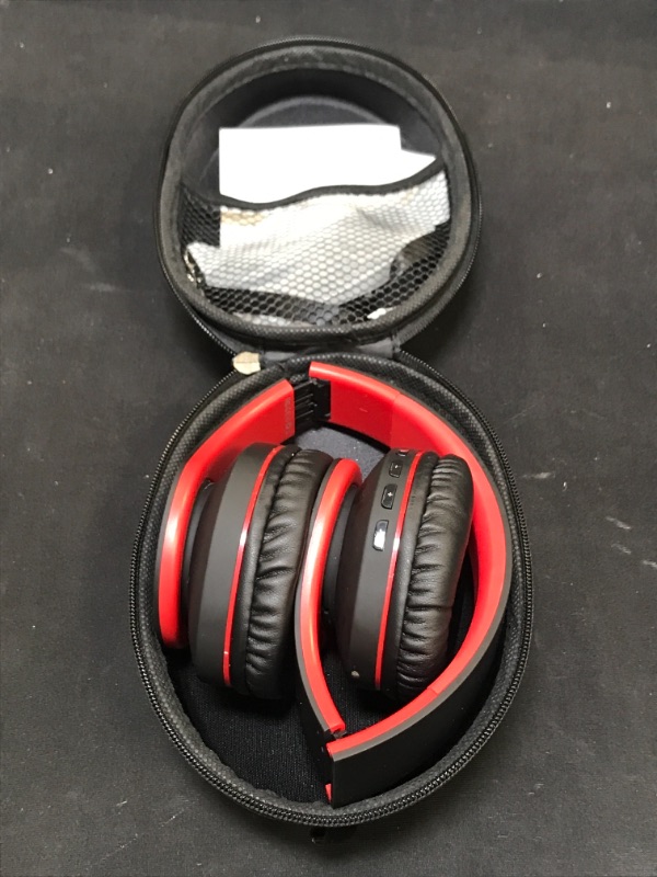 Photo 2 of zihnic Wireless Over-Ear Headset with Deep Bass, Bluetooth and Wired Stereo Headphones Buit in Mic for Cell Phone, TV, PC,Soft Earmuffs &Light Weight for Prolonged Wearing - Black and Red