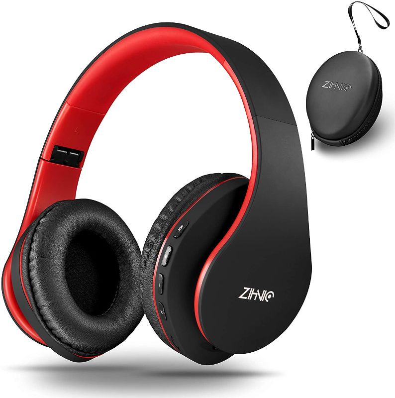 Photo 1 of zihnic Wireless Over-Ear Headset with Deep Bass, Bluetooth and Wired Stereo Headphones Buit in Mic for Cell Phone, TV, PC,Soft Earmuffs &Light Weight for Prolonged Wearing - Black and Red