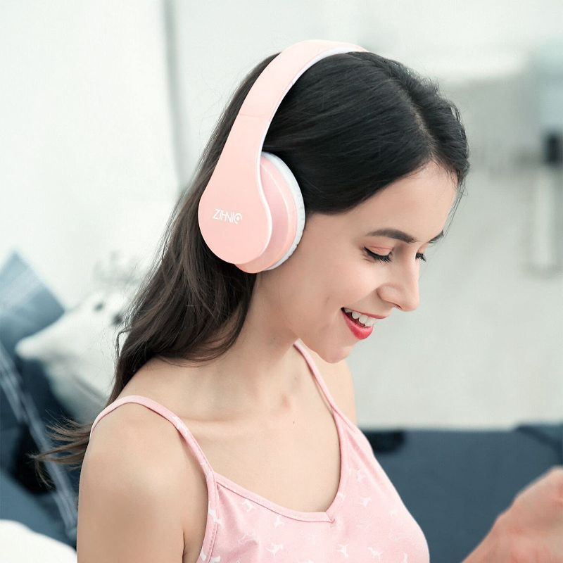 Photo 1 of zihnic Wireless Over-Ear Headset with Deep Bass, Bluetooth and Wired Stereo Headphones Buit in Mic for Cell Phone, TV, PC,Soft Earmuffs &Light Weight for Prolonged Wearing(Light Pink)
