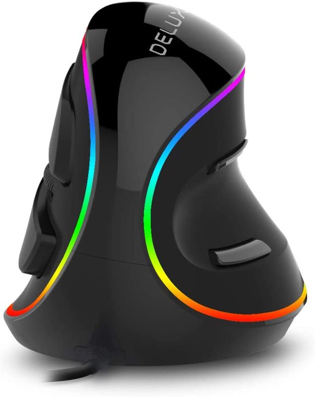 Photo 1 of DELUX Wired Ergonomic Vertical Mouse, Large RGB Ergonomic Computer Mouse with 6 Buttons, Removable Wrist Rest, 4000DPI and On-Board Software Reduce Hand Strain,for Carpal Tunnel(M618Plus RGB-Black)