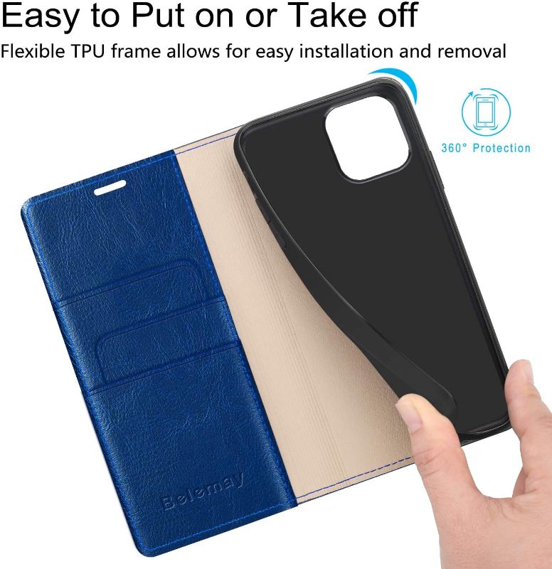 Photo 1 of Compatible with iPhone 12/12 Pro Wallet Case 5G (6.1" 2020) Genuine Cowhide Leather Folio Flip Cover [RFID Blocking] Credit Card Holder [Soft TPU Shell] Stand Function Folding Case, Royal Blue 2 Pack 