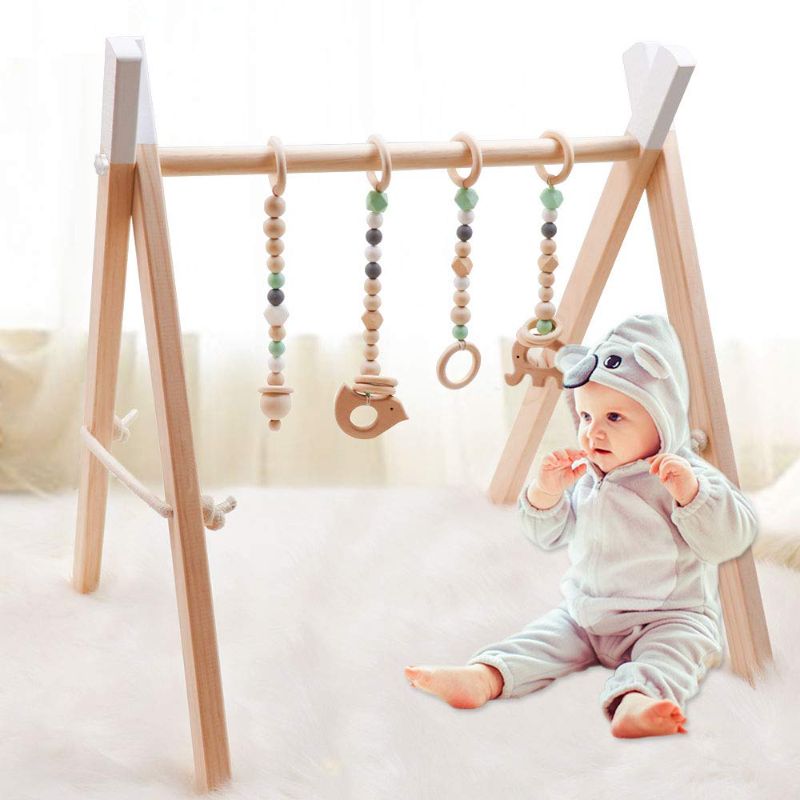 Photo 1 of Wooden Baby Gym with 4 Baby Toys Baby Play Activity Gym Frame Hanging Bar Newborn Gift