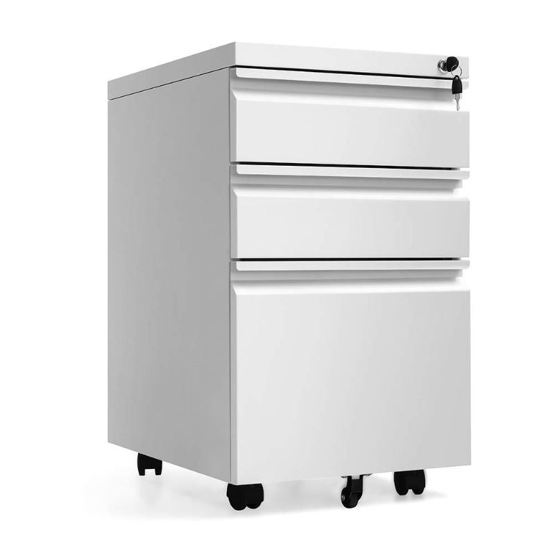 Photo 1 of SUNCROWN Locking File Cabinet Rolling Metal Filing Cabinet 3 Drawer Fully Assembled Office Pedestal Files Except Wheel(White A)