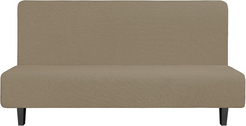 Photo 1 of Easy-Going Stretch Sofa Slipcover Armless Sofa Cover Furniture Protector Without Armrests Slipcover Soft with Elastic Bottom for Kids,Polyester Spandex Jacquard Fabric Small Checks(Futon,Natural)
