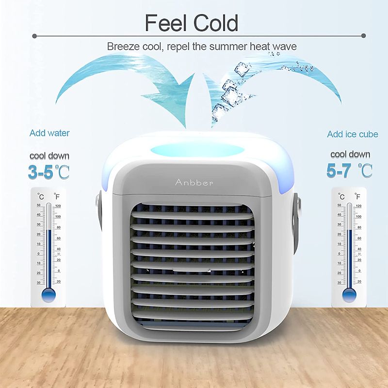 Photo 1 of Portable Air Conditioner, Portable Air Cooler, Small Desktop Fan Super Quiet Mini Evaporative Air Circulation Cooler Suitable for Bedside, Office and Study Room (grey)
