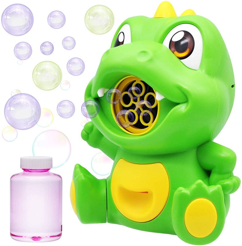 Photo 1 of Bubble Machine with 140 ML Bubble Solution, Dinosaur Party Supply, Non-Toxic Automatic Bubble Blower for Toddlers, Indoor and Outdoor Toy for Kids
