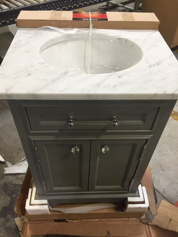 Photo 5 of 24"X22"X34"  H Vanity in Cashmere Grey with Marble Vanity Top in Carrara White