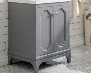 Photo 1 of 24"X22"X34"  H Vanity in Cashmere Grey with Marble Vanity Top in Carrara White