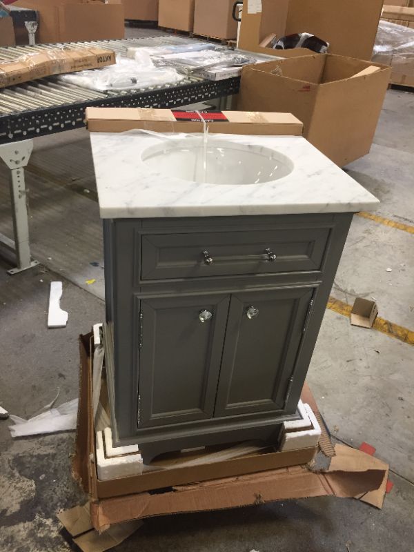 Photo 7 of 24"X22"X34"  H Vanity in Cashmere Grey with Marble Vanity Top in Carrara White