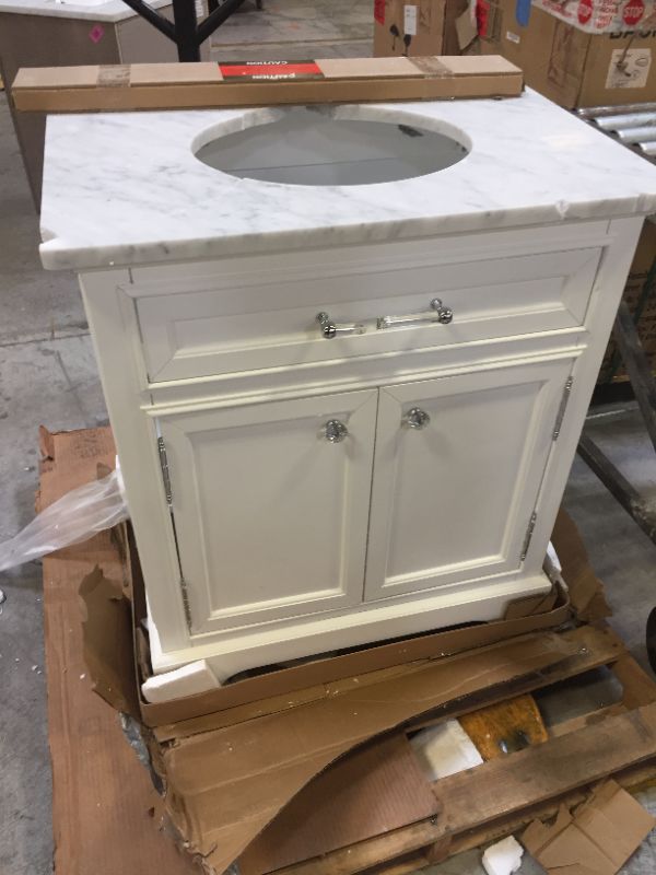 Photo 5 of 30 in. W x 22 in. D x 34 in. H Bath Vanity in White with Marble Vanity Top in Carrara White with White Basin
