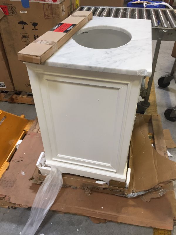 Photo 7 of 30 in. W x 22 in. D x 34 in. H Bath Vanity in White with Marble Vanity Top in Carrara White with White Basin
