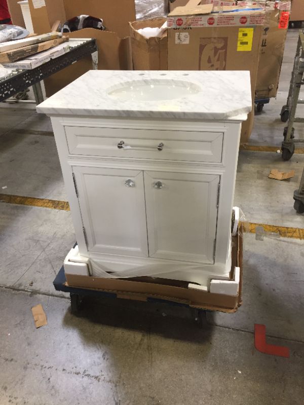 Photo 5 of 30 in. W x 22 in. D x 34 in. H Bath Vanity in White with Marble Vanity Top in Carrara White with White Basin
