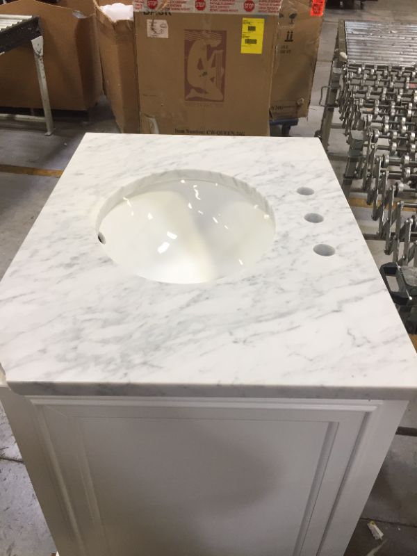 Photo 2 of 30 in. W x 22 in. D x 34 in. H Bath Vanity in White with Marble Vanity Top in Carrara White with White Basin
